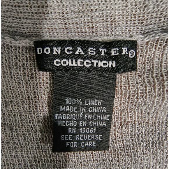 Doncaster Collection Open Front Long Linen Cardigan with Wide Collar Gray, Sz M - Picture 4 of 5